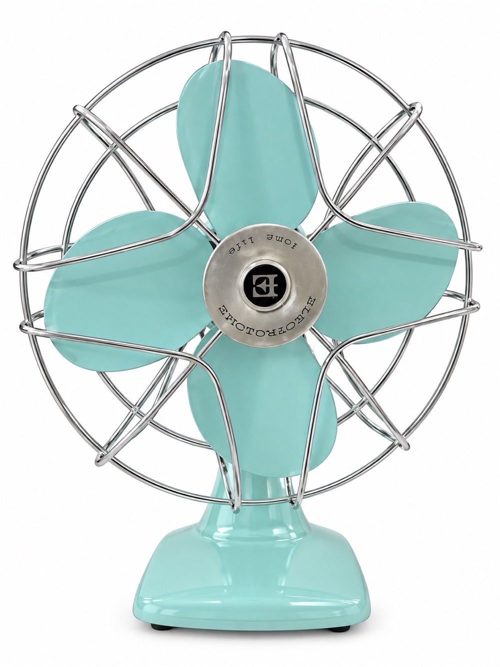 Vintage teal and chrome 50โs or 60โs Electrohome oscillating desk fan